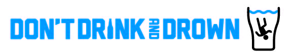 Don't drink and drown stick man drowning in cup logo