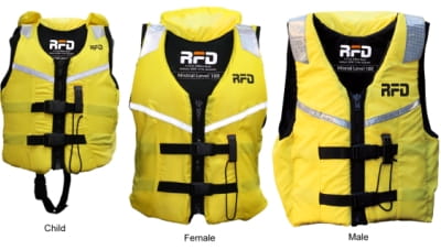 Yellow Mistral RFD life jacket in child female and male sizes