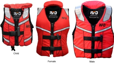 Red Sirocco RFD life jackets in child female and male sizes