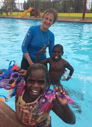 VacSwim teacher Diana Papenfus with students at the Warburton swimming pool