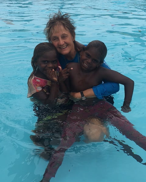 Swimming instructor Diana Papenfus with two of her Warburton VacSwim students