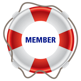 Red and white member life ring logo
