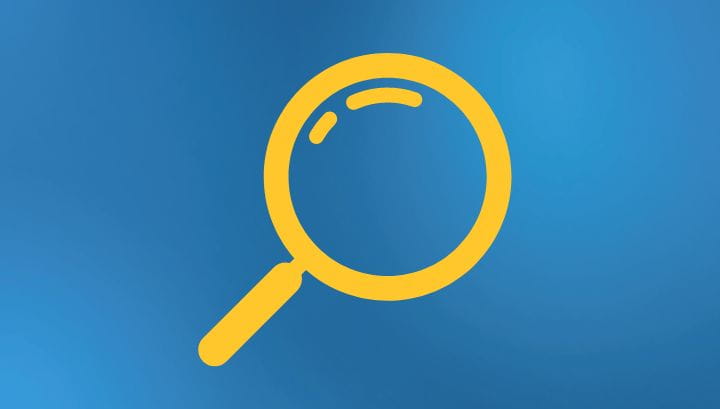 blue background with yellow magnifying glass