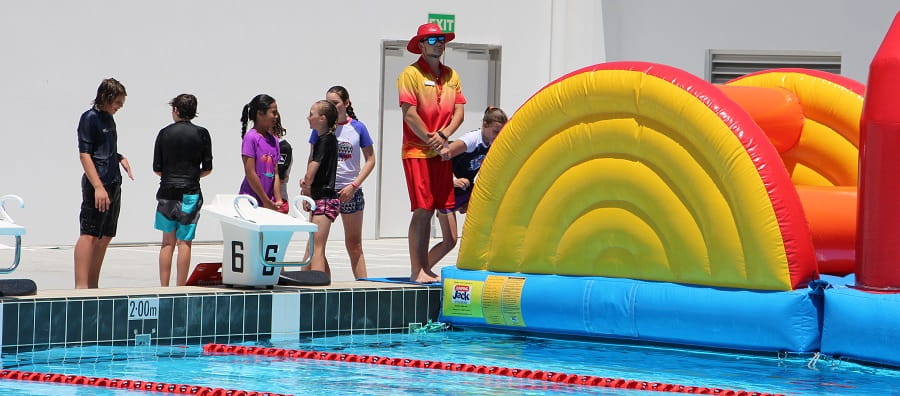 aquatic centre swimming pool with giant inflatable device