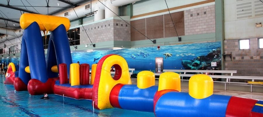 pool inflatable set up in indoor pool