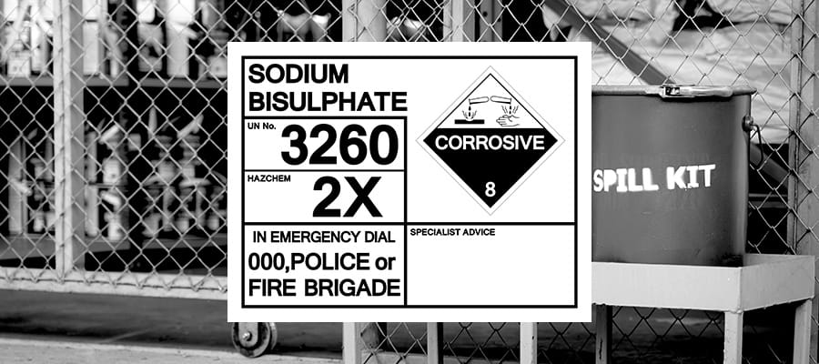image of sodium bisulphate sign and chemical storage area