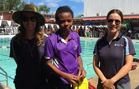 Student and two RLSSWA staff at Dianella Secondary College's Kooyar sport carnival
