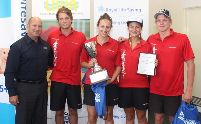 image of 2015 Pool Lifeguard Challenge winning team with their championship cup