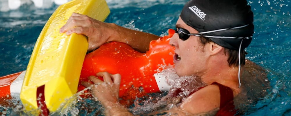 Pool Life Saving Competitor completing a manikin tow